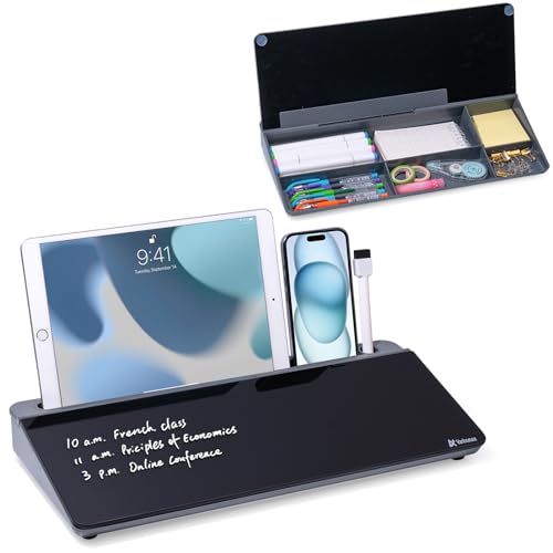 Glass Desktop Whiteboard 12x6.5 With Storage - Dry Erase Board With Markers & Eraser