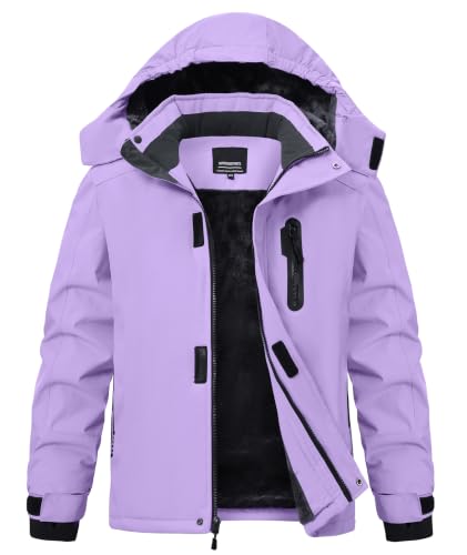Buyboxs Kids Winter Jackets Warm Fleece Waterproof Girls Snow Jacket with Zipper Pockets Outdoor Ski Coat with Detachable Hood Purple XS (4-5)