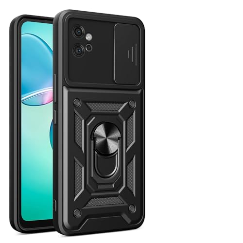 ILING Funda para Motorola Moto G32, Ultradelgado Textura Mate Antigolpes Dura PC Carcasa, Suave Silicona TPU Bumper Cubierta con Anillo Soporte y Tapa Cámara Deslizante (Negro)