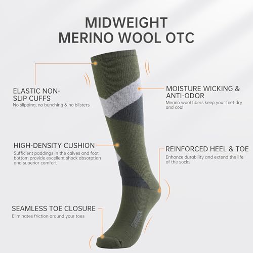 SAMSOX 2-Pair Merino Wool Snowboard Socks, Made in USA Midweight with Full Cushion, OTC Ski Socks for Men & Women (Loveland)3