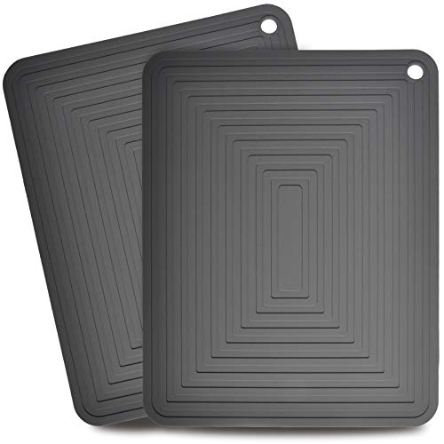 Silicone Trivet for Hot Pots and Pans – Heat Resistant Mat Pot Holder Thick & Heavy, Large 12” x 9” Non-slip Hot Pad for Counter Protection Set of 2 (Grey)