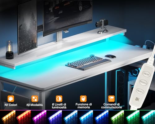 Scrivania Angolare con Cassetti, 174x100cm Scrivania Gaming a L con LED e Porta USB e Presa di Corrente, Scrivania per Ufficio con Ripiano, Scrivania ad Angolo per Computer, Bianca - Sedia gaming - Immagine 7