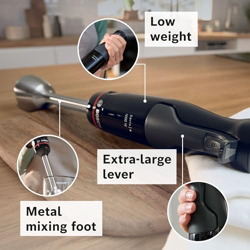Bosch ErgoMaster Pressure Controlled Speed 2 in 1 Hand Blender with Vacuum Seal tool, Vacuum Glass Storage Box, Beaker & Zipper Bags, Stainless Steel Blade, MSM4B6V2GB, 1000 W Motor, Black