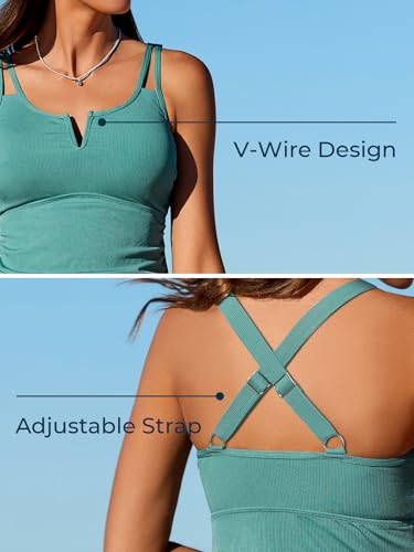 Summer Mae Tankini Swimsuits for Women Bathing Suits Top Ruched Two Piece Tummy Control Round Neck with V-Wire Swim Suits3