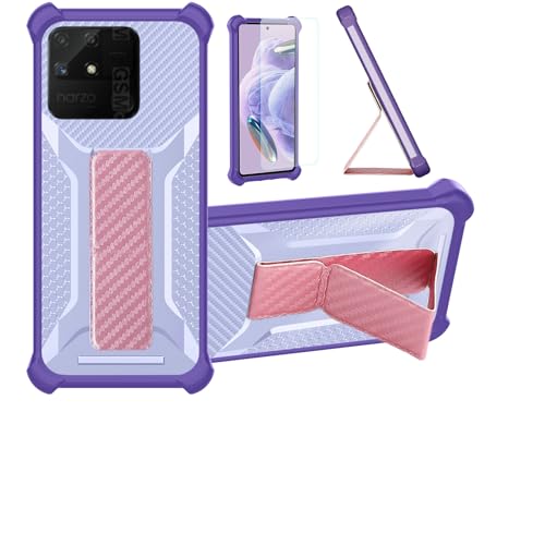 Funda para Realme Narzo 50A Funda Carcasa Case Cover [con Protector de Pantalla de Cristal Templado] Híbrida [Soporte Plegable Magnético] [Esmerilado antihuellas] Púrpura