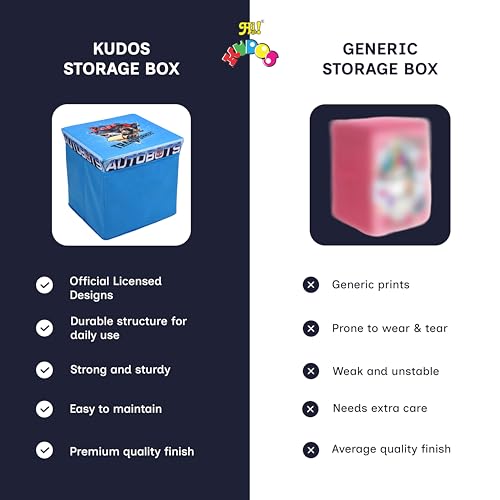 Image of Kudos Kids Transformers Print Foldable Storage Box | Non-Woven Fabric Toy Storage Basket | Laundry & Clothes Organizer with Lid (Blue)