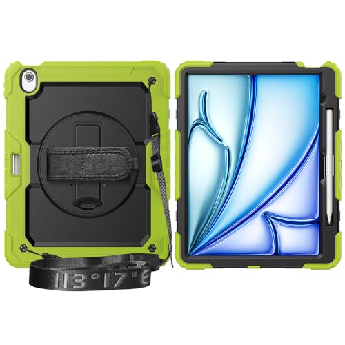 Étui pour iPad Air 13 M3 2025 antichoc vert avec support rotatif et porte-crayon