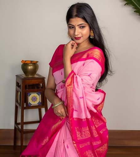 Image of Women's Kanjivaram Cotton Silk Saree South Indian Paithani Sari | gadwal cotton sarees with Zari Border and Blouse Piece - Suitable For All Indian Occasions and Festivals 191
