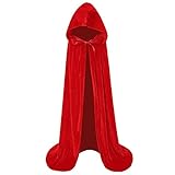 Makroyl Kids Velvet Cloak Cape With Hooded For Halloween Christmas Cosplay Costumes (M, Red)