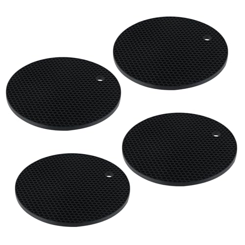 Hisdricus - 4 Pcs Salvamanteles Ollas Calientes - Salvamanteles Silicona - Fácil de Limpiar, Antideslizante, 18 cm, Ollas Calientes, Sartenes, Tazas y Cuencos (Negro)