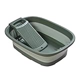 12 Gallon Extra Large Collapsible Wash Basin with Removable Washboard & Drain Plug, Portable Laundry Tub for Hand Washing Clothes, Space-Saving Folding Sink for Bedding, Delicates, Camping & RV（Green）
