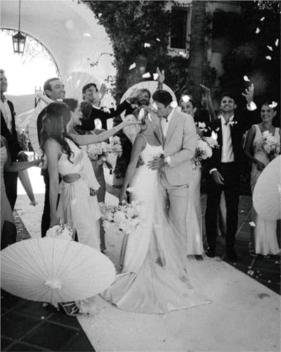 Sombrilla de papel blanco de 84 cm para boda y fotografía de comunión 6