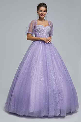 Image of Women's Beading Sweetheart Ball Gown Tulle Layed Long Quinceanera Dress