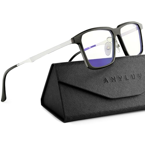 Image of Blue Light Glasses Men, Stylish Square Carbon Fiber Eyewear, Anti Eyestrain, Lightweight Mens Computer Gaming Glasses
