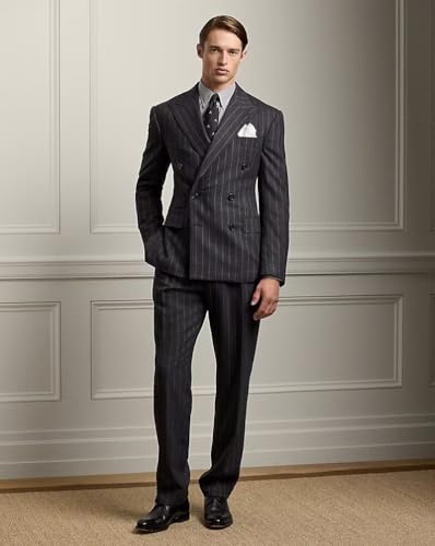 Pinstripe Suit for Men Slim Fit 2 Pieces Double Breasted Pinstripe Suits3