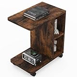 ZXD 木製サイドテーブル キャスター付き ソファーテーブル コの字型ベッド ソファテーブル 可移動ナイトテーブル レトロカラー