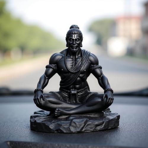 UNOVATE Lord Hanuman Idol for Car Dashboard, Home, Office Desk – Hanuman Murti for for Pooja, Temple Showpiece, Decoration, Festivals and Gifting (10 cm, Black Color)