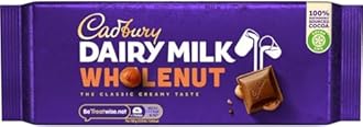 Cadbury Dairy Milk Whole Nut Bar, Whole Hazelnuts Covered in Creamy Milk Chocolate, 180 g Bar (Pack of 1)