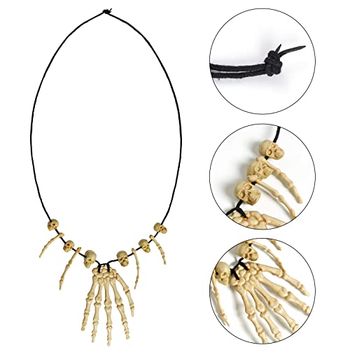 4 Pieces Halloween Skull Necklace Skeleton Necklace for Women Men Halloween Skull Skeleton Hand Bone Necklaces Head Bone Bracelet Bone Bracelet for Party Costume Accessories3