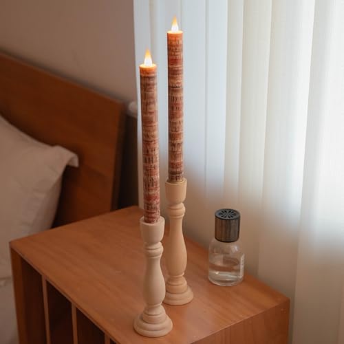 Image of Flameless Taper Candles Flickering with Remote and Timer, 3D Moving Flame Taper Candle Battery Operated to 400 Hours, 9 Inch Window Candles, (Palm Bark)