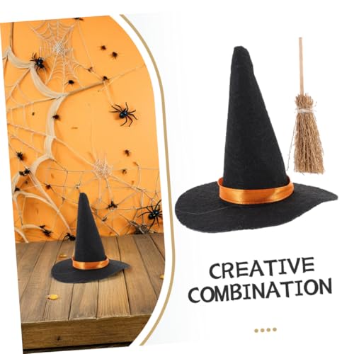 Mini chapeaux de feutre et balais compacts ORFOFE réutilisables d'Halloween - 3