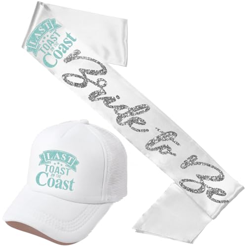 Last Toast on the Coast Bachelorette Decorations - BRIDAL GRADE SATIN Bride to Be Sash - Blue Nautical Beach Party Supplies