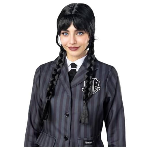Funidelia | Peluca de Miércoles - Wednesday Oficial Netflix para mujer Familia Addams, Halloween, Películas de miedo, Terror - Accesorios para adultos, accesorio para disfraz - Negro