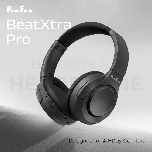 Image of PunnkFunnk BeatXtra Pro Wireless Bluetooth Headphones V5.3, Over-Ear Stereo Headset with 40mm Drivers, Noise Cancelling, Soft Cushioned Ear Cups, 10m Wireless Range, Teen & Adults (Black)