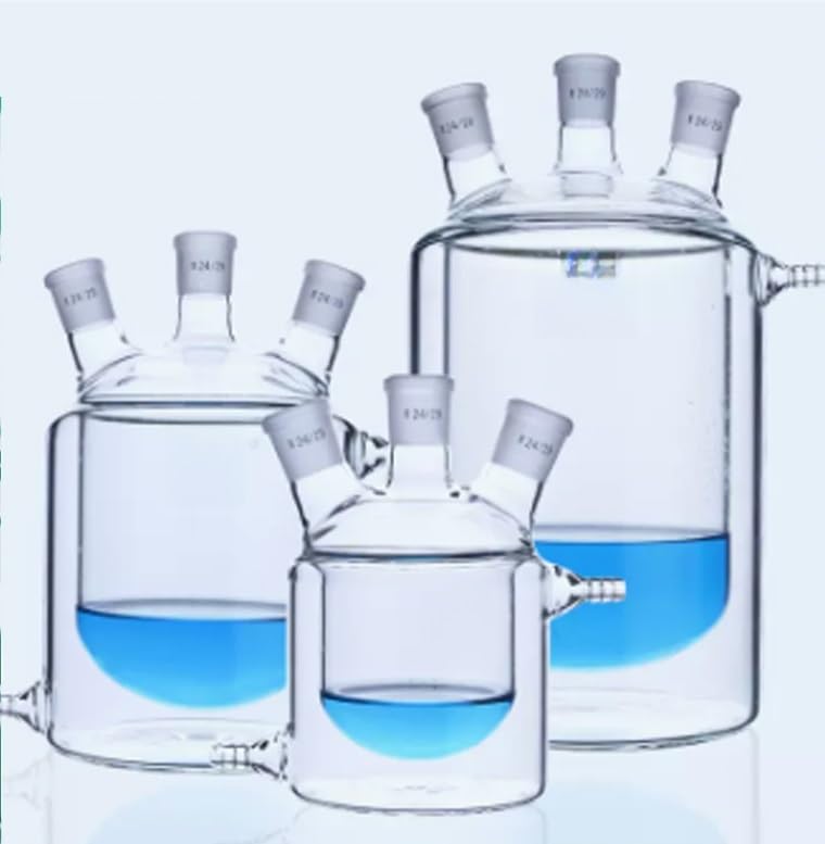 50-2000ml Lab Flat Bottom Three-Mouth Glass Jacketed Reactor - Double-Layer Reaction Bottle for Experiments(1000ml 24x24x24)