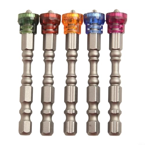 Filteilect PH2 Magnetic Drill Bit Set 5 Pcs 1/4 in Hex Shank 65mm Depth Stop Drywall Screwdriver Bits for Electric Cordless Drills with Hardened Steel and Shock-Resistant