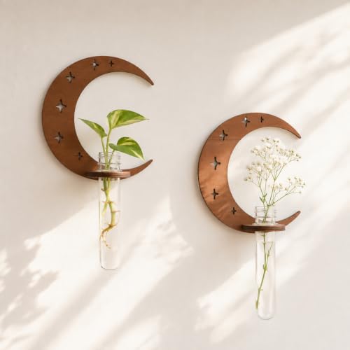 Artilady Plant Propagation Station, Moon Wall Hanging Wood Terrariums Tube