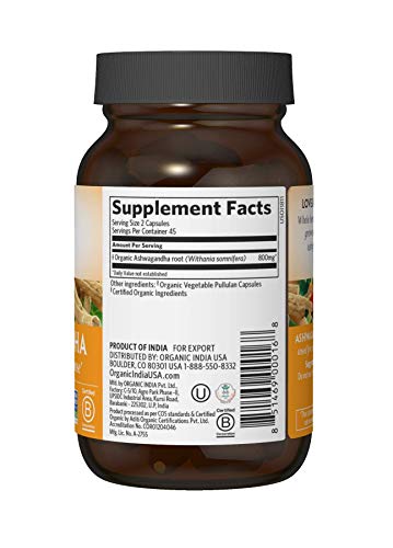 image for Organic India Ashwagandha Herbal Supplement - Stress Response Support,