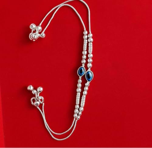 Image of Valmyra Women's Fashion Rhodium Plated Evil Eye Design Anklet /Payal Designer Lightweight Jewellery For Occasion & Casual (Style9)