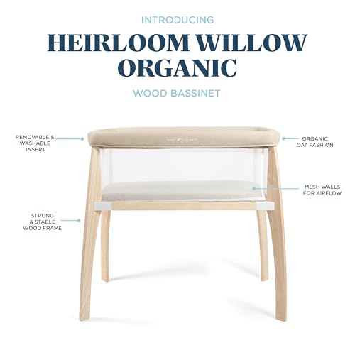 Image of Baby Delight Heirloom Willow Wooden Bassinet | Bedside Sleeper & Baby Bassinet | 100% GOTS Certified Organic Cotton Fabric | Organic Oat