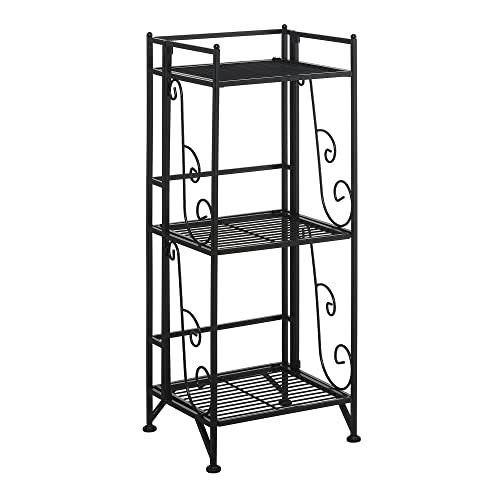 Image of Convenience Concepts Xtra Storage 3 Tier Folding Metal Shelf with Scroll Design, Black