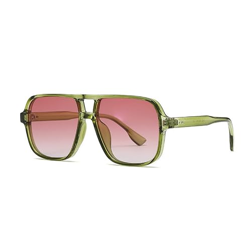 Image of CARAGO Pink Sunglasses for Women Men Retro 70s Double Bridge Sunglasses,Translucent Frame Tinted Square Pilot Sunglasses Vintage Gradient Oversized UV400 Protection Fashion Shades Driving Glasses