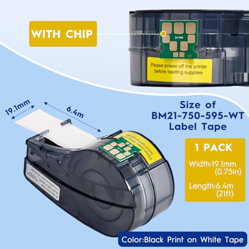 Replacement Label Tape Compatible with Brady M21-750-595-WT | All-Weather Vinyl Indoor/Outdoor Printer Labels | Black on White 0.75\" x21\' | for M210, M210-LAB, BMP21-PLUS and BMP21-LAB Printers. - Thumbnail 3