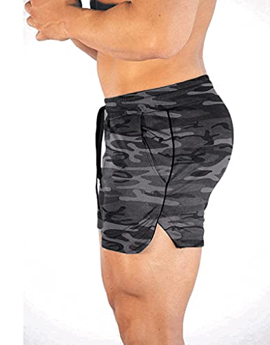 Everworth Men's Athletic Shorts Gym Workout Short Shorts Casual Shorts Running Bodybuilding 5 Inch Inseam Shorts Camo Us M #TOP2