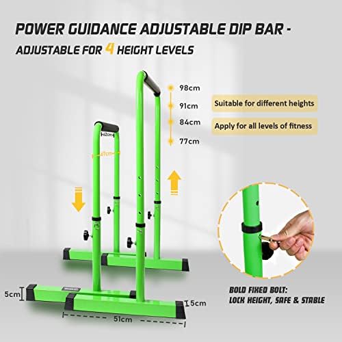 POWER GUIDANCE Dip Bar Adjustable Dip Station Pull Up Bar Body Strength Training - Adjustable Height for 77cm 84cm 91cm 98cm Square Base for Calisthenics Parallette