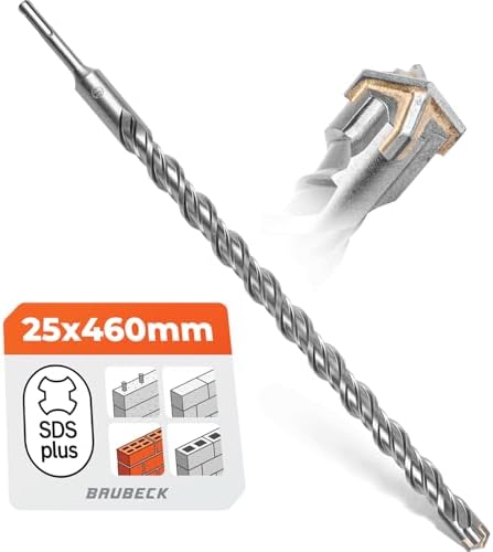 BAUBECK SDS Plus Bohrer 25mm x 460mm lang für Beton & Stein - Premium 40CR Stahl, langlebig - 4 Schneiden Steinbohrer 25mm für beste Ergebnisse - SDS Plus Bohrer 25mm Betonbohrer