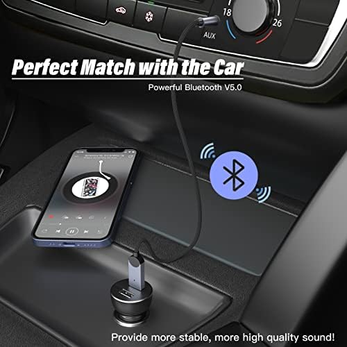 sunshot Bluetooth 5.0 Car Receiver, USB DAC Aux to Bluetooth Adapter with Built-in Microphone for Hands-Free Calls and Auto On Function, Compatible with Car Stereos & Home Audio - Upgrade Your Sound!