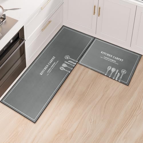 Fecialy Alfombras de Cocina, 2 Piezas Absorbentes de Agua, Antideslizantes, Lavables a Máquina, Alfombras de Cocina para Entrada y Puerta, 40x60+40x120cm