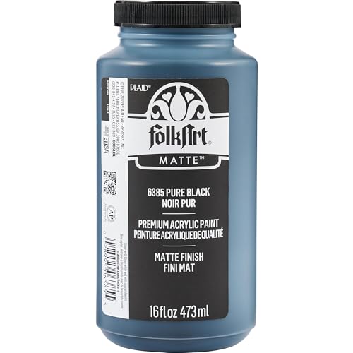 FolkArt Acrylic Craft Paint, Matte Finish, Pure Black, 16 fl oz