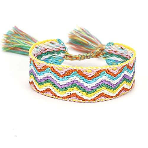 Pulsera étnica de tela hecha a mano con borlas y algodón suave