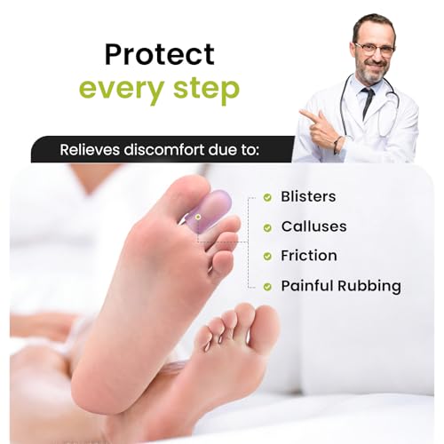 Image of Bukihome Silicone Toe Protectors - 12 Pack Gel Toe Sleeves Toe Protectors - Toe Caps Toe Cushions for Pain Relief, Toe Protection for Corns, Calluses (Lavender, Small)