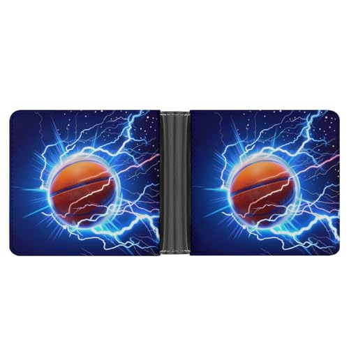 Basketball Thunder Funny Men's Slim Bifold Wallet with Multiple Card Slots Front Pocket Purse