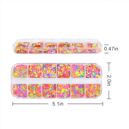12 Grids Colorful Heart Nail Art Glitter Sequins 3D Holographic Mixed Pack Butterfly Star Letter Designs Glitter Flakes Acrylic Nail Supplies for Women Girls Manicure Decorations Accessories Set