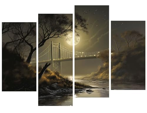 Diamond Painting Adulte nuit et pont - Kit complet 5D de 4 peintures diamants 160x107cm