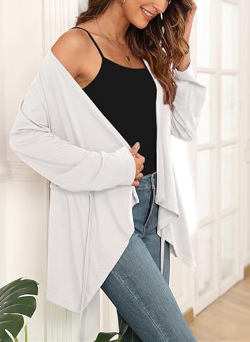 TIANZHU Plus Size Ladies Cardigan Long Sleeve Open Front with Ruffles Hem Lightweight and Versatile for Office and Daily Wear, White, Size 12-14 - Image 3