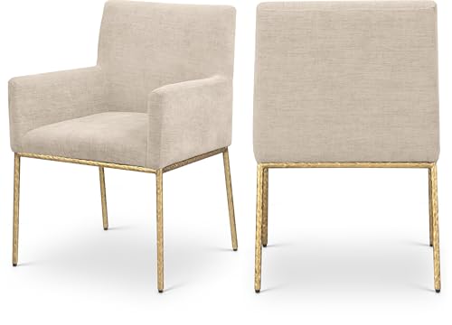 Meridian Furniture 11002Beige-C Reeves Collection Modern | Contemporary Dining Chair with Soft Beige Chenille Fabric, Brushed Brass Forged Iron Legs & Frame, 24" W x 24.5" D x 34" H, Beige, Set of 2